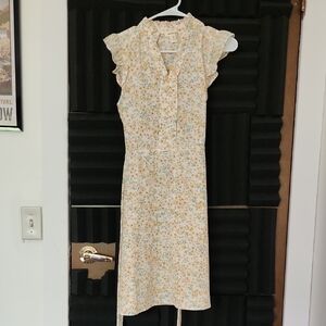 Monteau Cream Orange Sheath Dress with Flutter Cap Sleeves